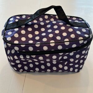 Purple with white polka dots, small soft-sided train case